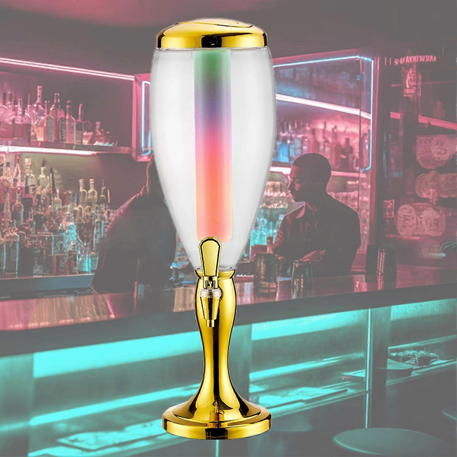 Beer Tower Dispenser with LED Lights 1.5L Gold, Drink Server for Parties and Sangria