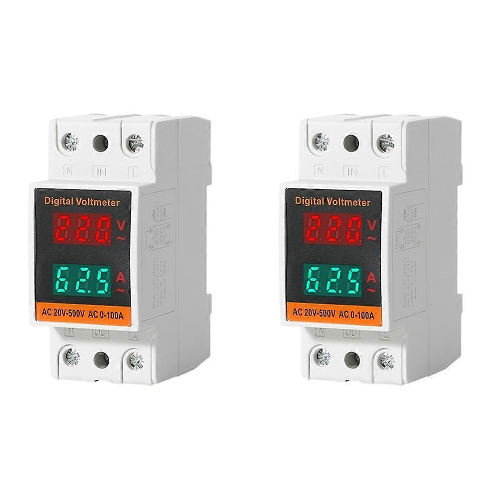 2Pcs 35MM Din Rail Digital Voltmeter Voltage Tester with HD Led Display Ammeter Electricity Meter AC 50-500V 100A