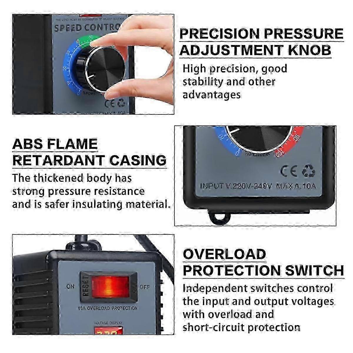 Speed Controller 230 V, Frequency Converter 230 V, Motor Voltage Regulator Ac 220 V 10 A Highest Power 4000 W, Eu Plug