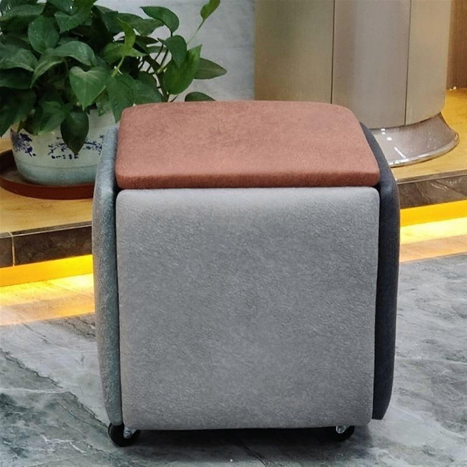 5 in 1 Cube Storage Ottoman with 360° Silent Wheels, Stackable SpaceSaving Footstool, MultiColoured Small 14/18In