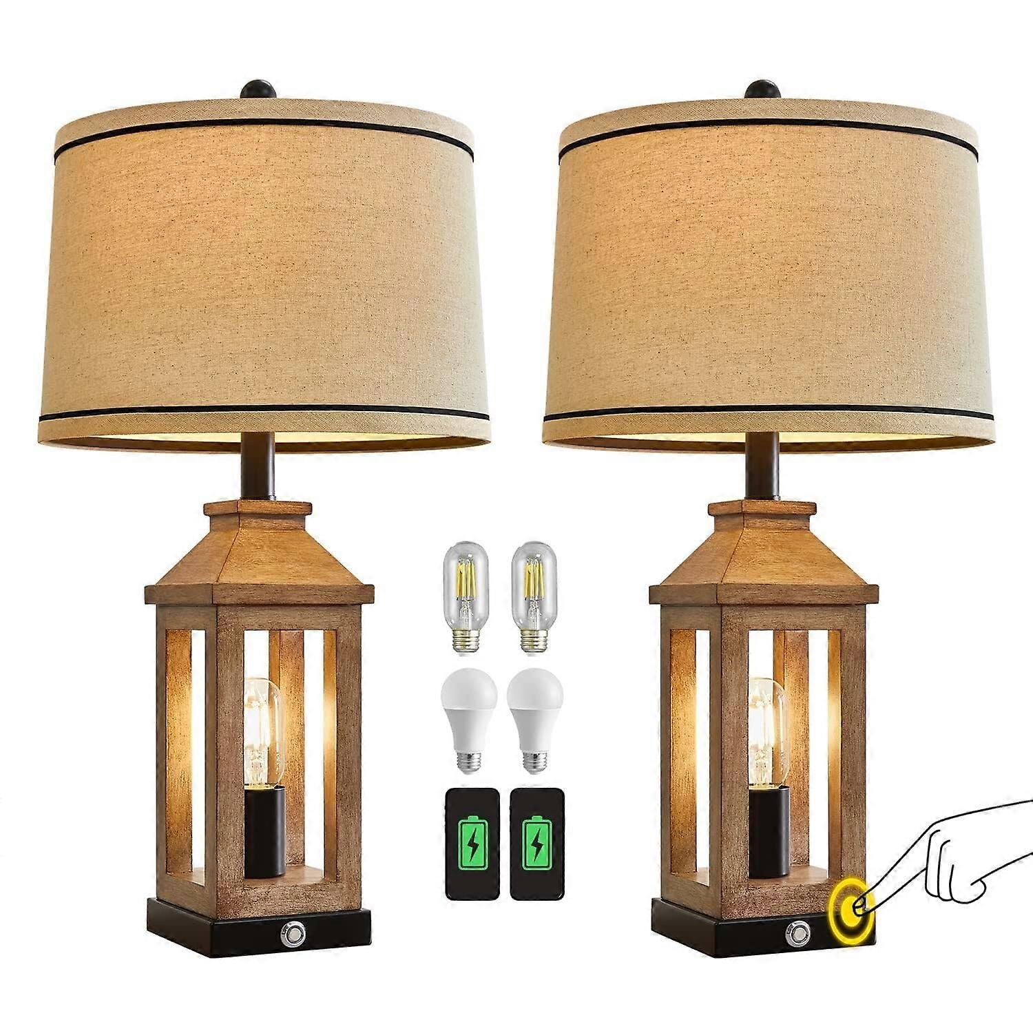 Touch Table Lamp Set of 2 with USBC and A Fast Charging, Linen Shade, Dual Light for Bedroom