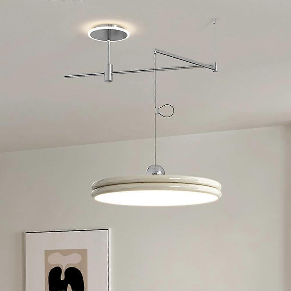 LED Ceiling Pendant Light with Adjustable Swing Arm, Dimmable TwoTier Design, Remote Control