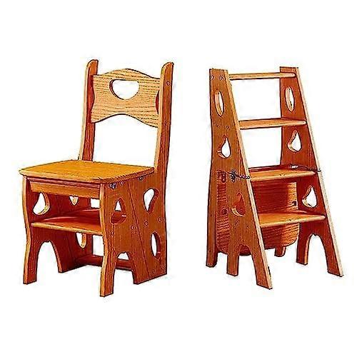 4Step Folding Wooden Ladder Chair with Seat, SpaceSaving Multifunctional Stool for Home Kitchen