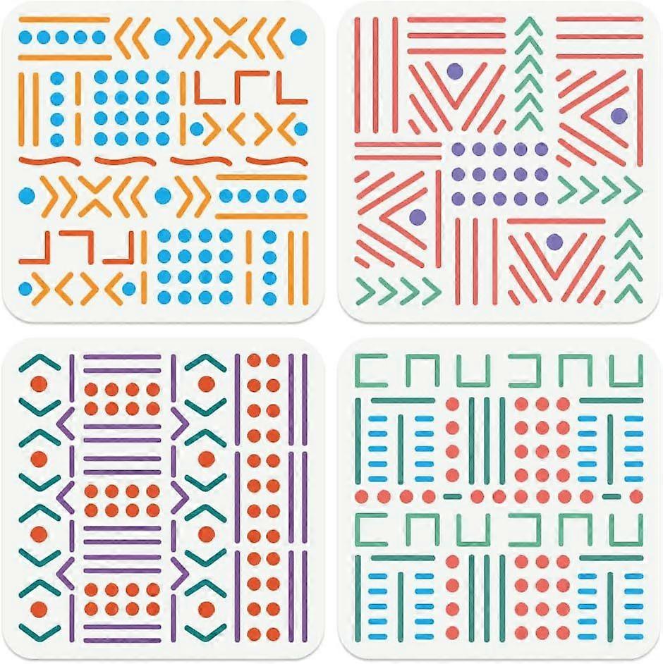 4Pcs Dot Line Stencils for Painting 7.8"x 7.8" Reusable Splicing African Boho Stencil Drawing Templates DIY Craft Paint Templates for Wall Home Decor 