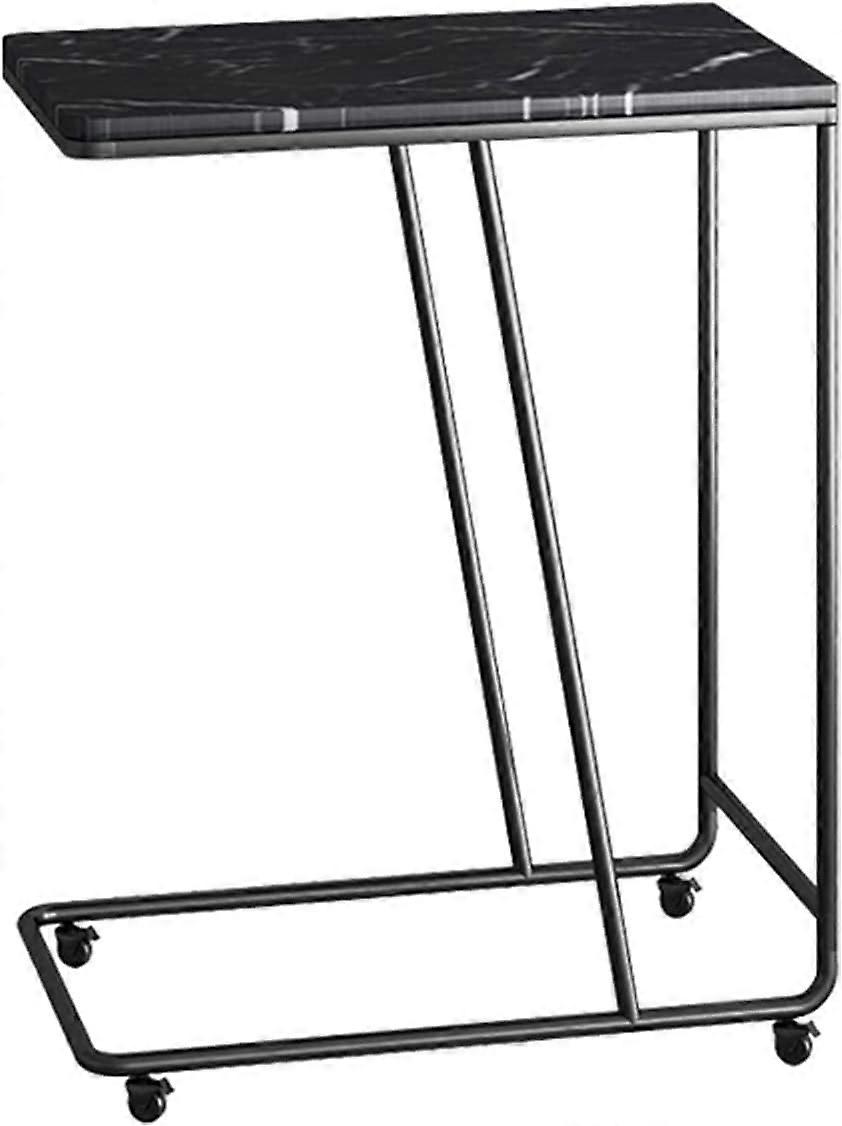 C Shape Side Table with Wheels Marble  Portable Sofa Laptop Desk for Home and Office