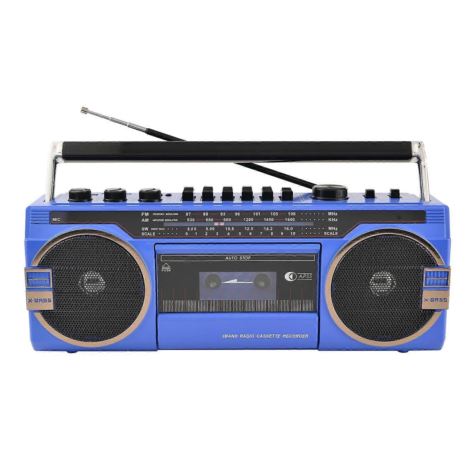 Portable Bluetooth Boombox Retro Built In Cassette Player USB And TF Card Playback Tape Recorder 5.0 Bluetooth Blue