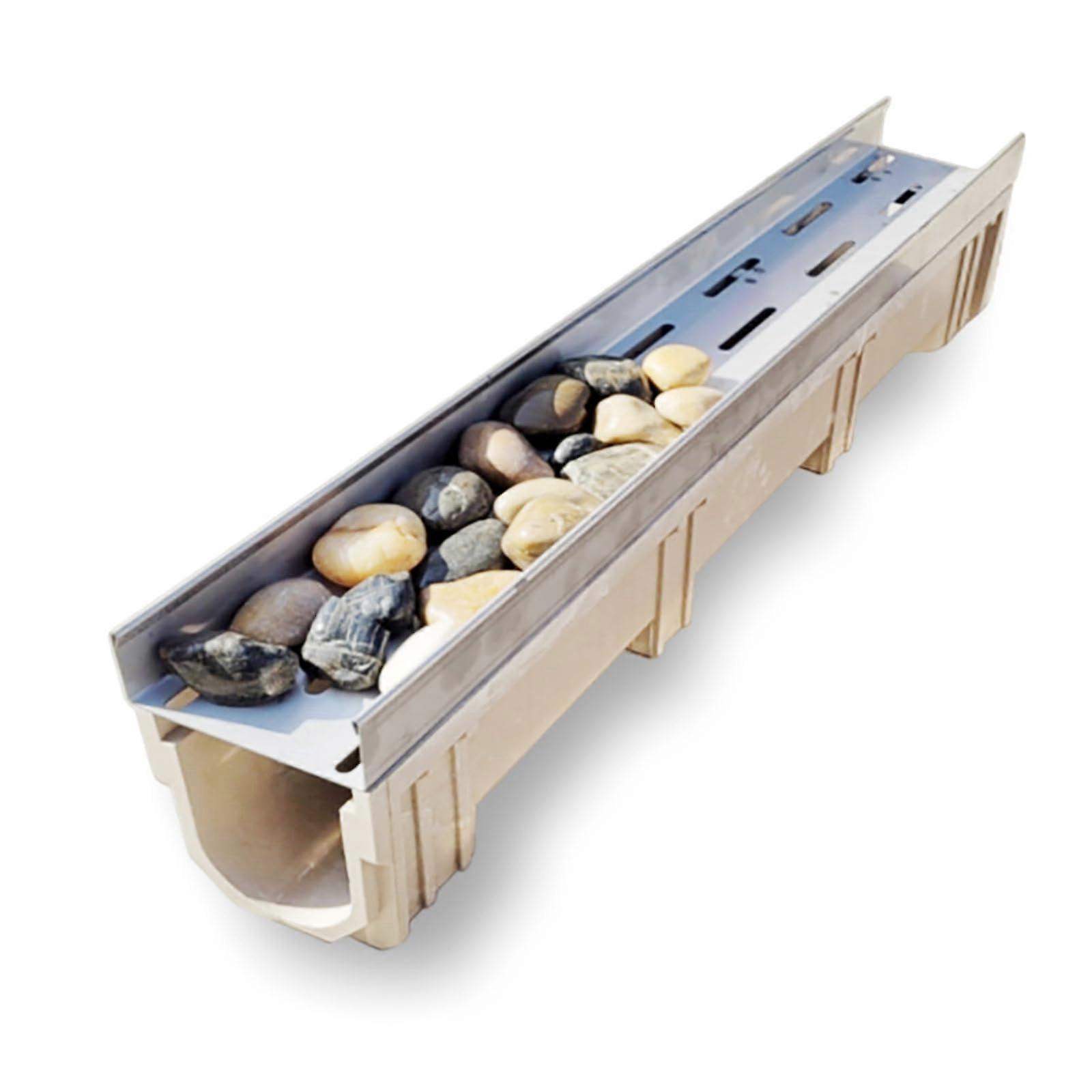 Drain Grate Outside, Stainless Steel Pebblestone Gutter Cover, Pebble, Deep Profile Trench System, 250x200x1000 mm