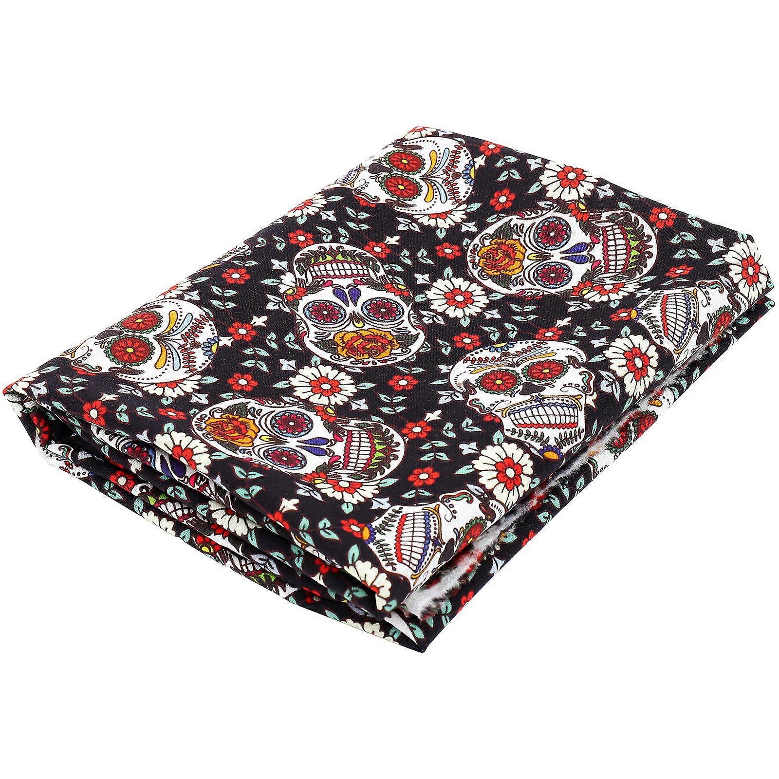 2Pcs Halloween Patchwork Fabric DIY Cotton Skull Design Style Rectangular Black For Creative Sewing Projects