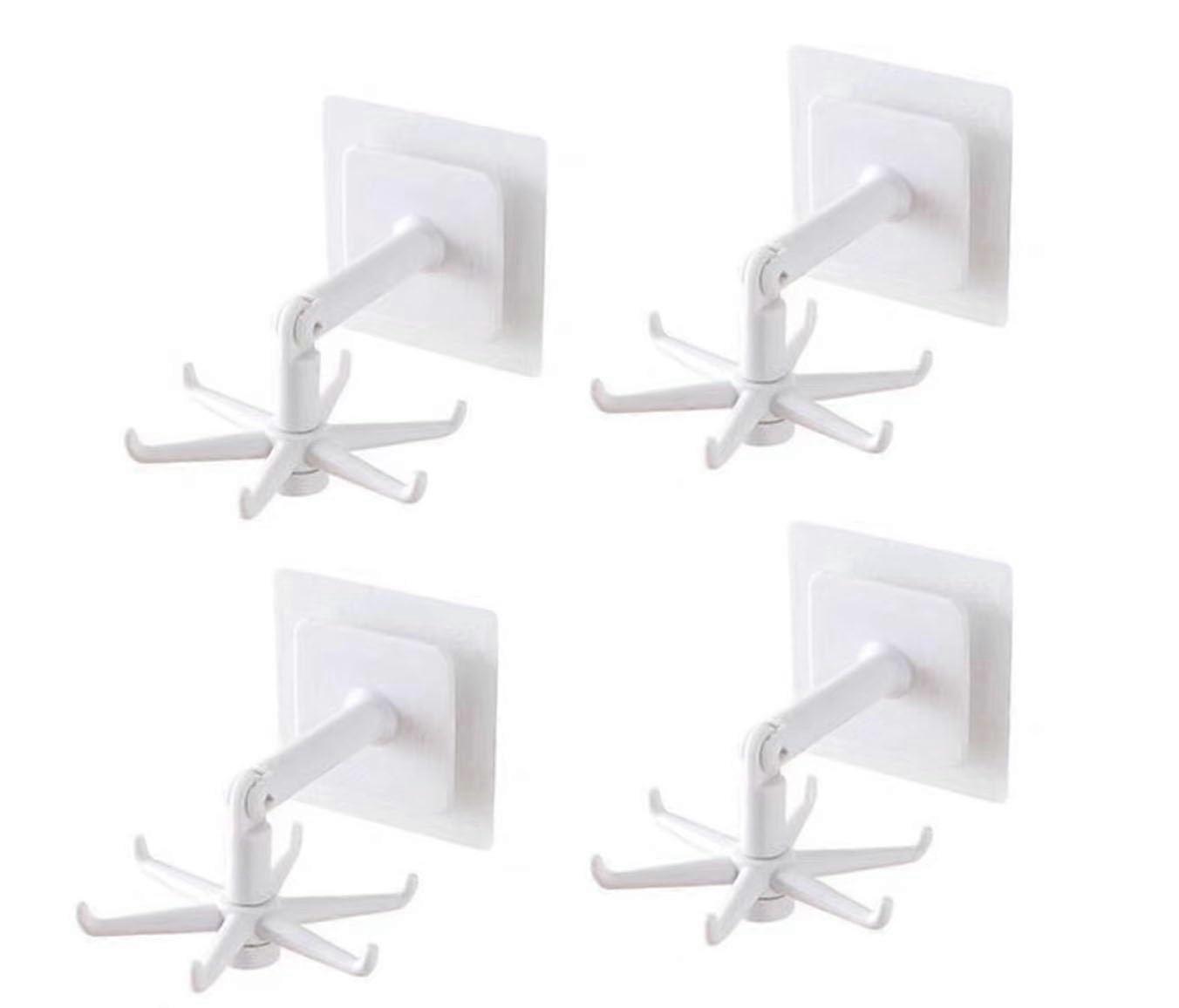 Self Adhesive Wall Hooks 360° Rotating Kitchen Utensil Holder NoDrill SpaceSaving 4 Pack Blue