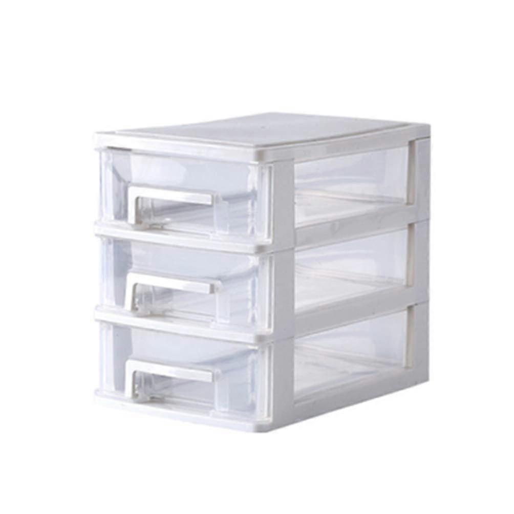 Three Layer Clear Plastic Desktop Storage Organizer with Drawers for Cosmetics and Small Items White