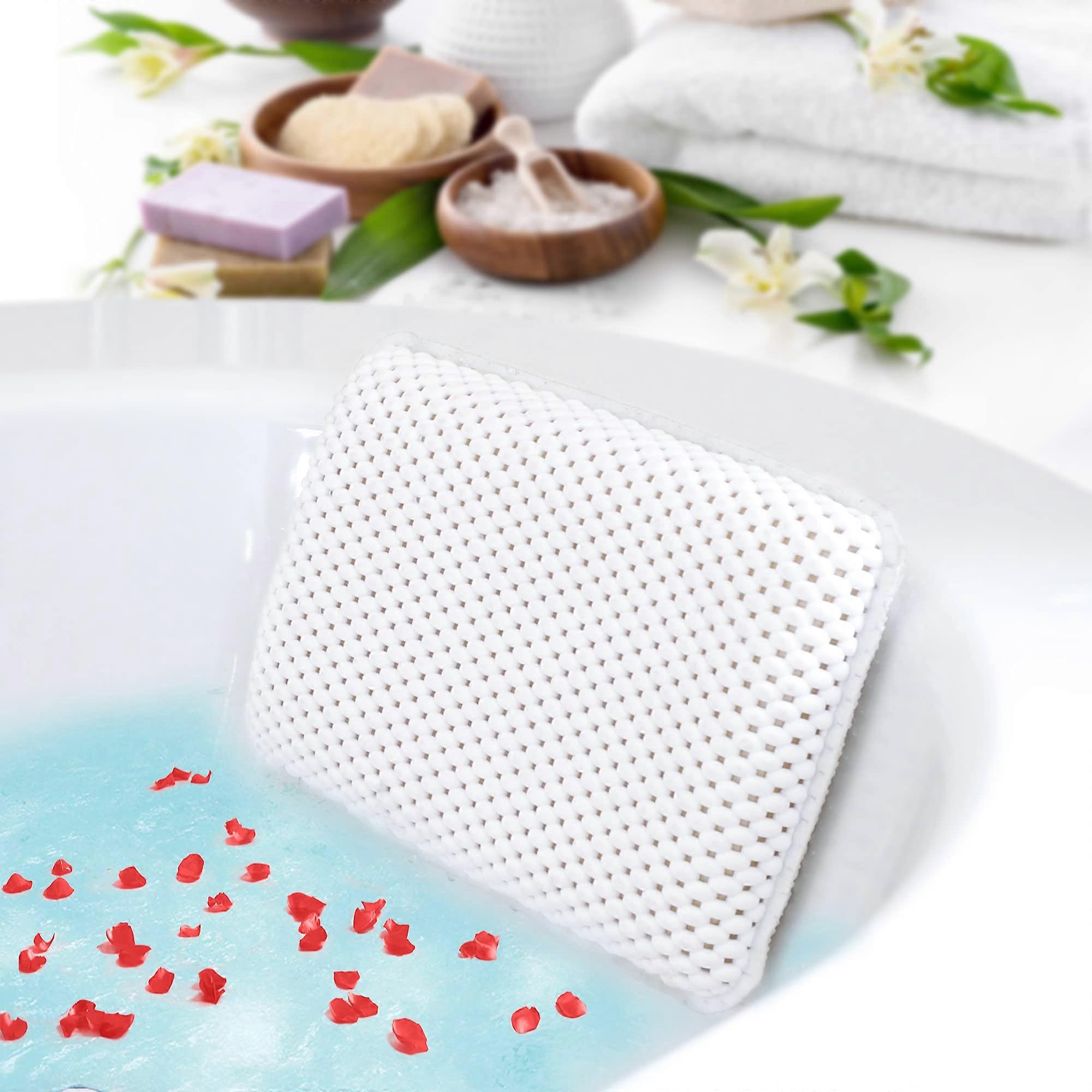 Bath Pillow with Eight Suction Cups for Comfortable Neck Support and Waterproof Spa Use