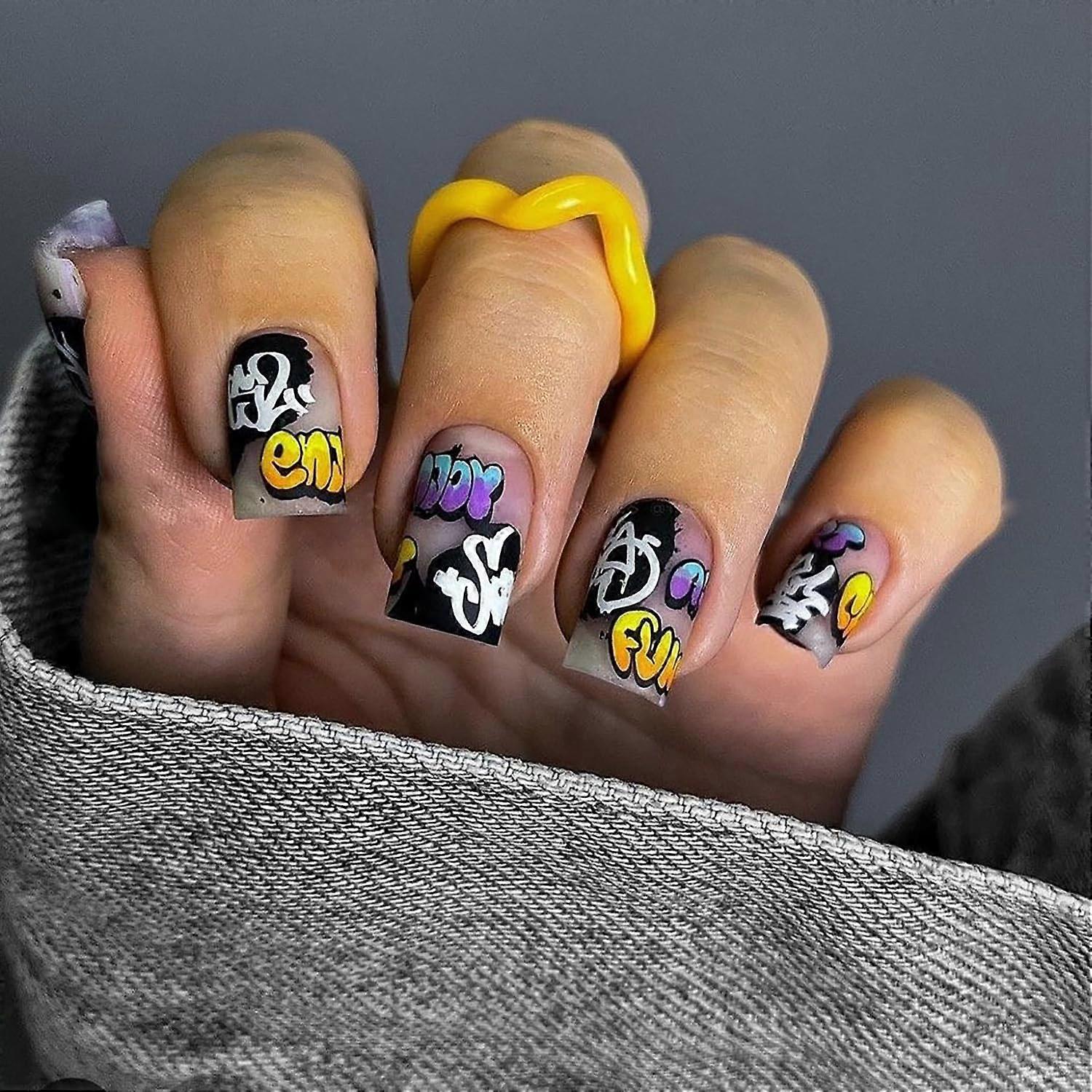 24 Pcs Short Square Press On Nails Set  Matte Reusable Artificial Nails with Easy Application Kit