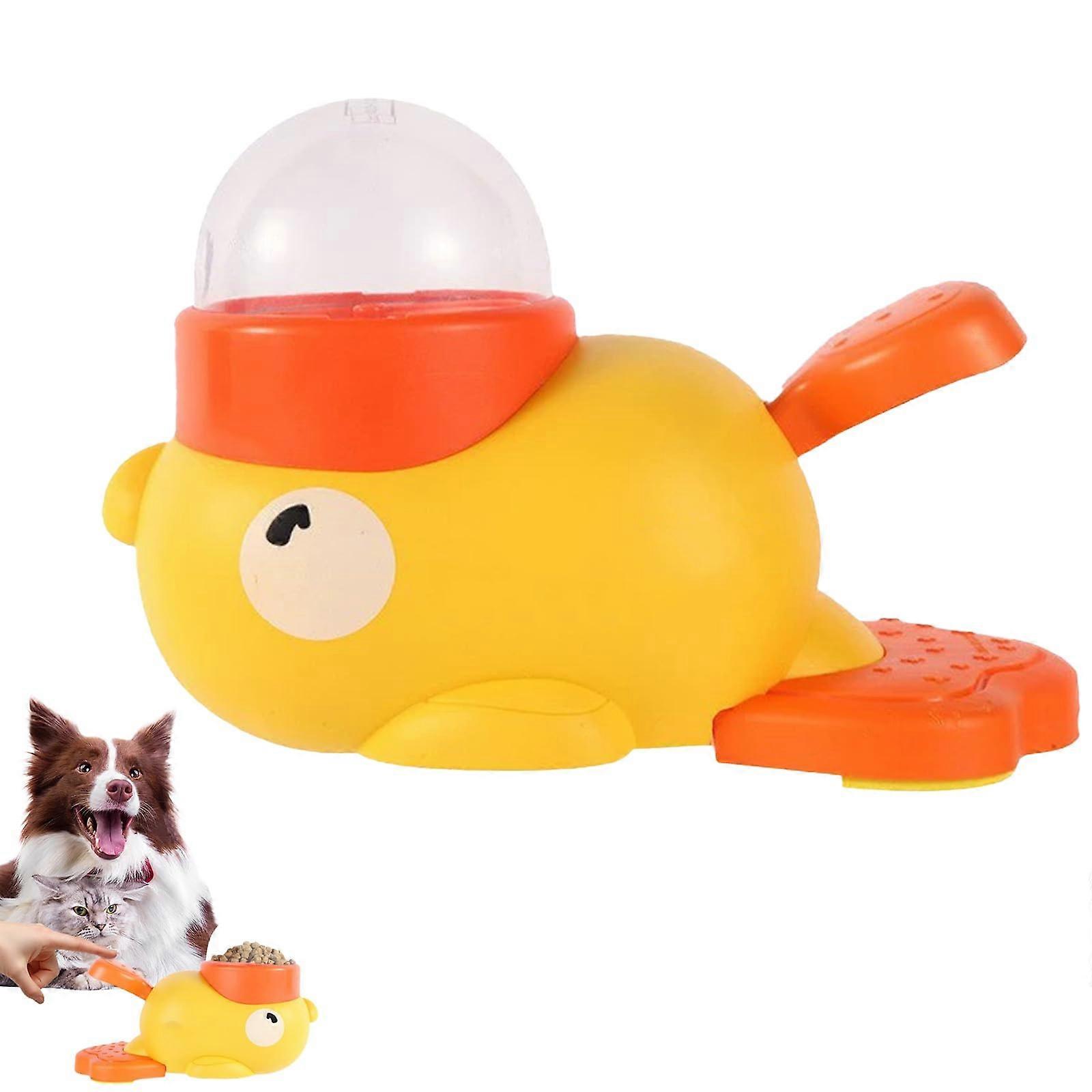 Duck Shaped Interactive Pet  Dispenser with Slow Feeder Puzzle Toy for Small and Medium Pets