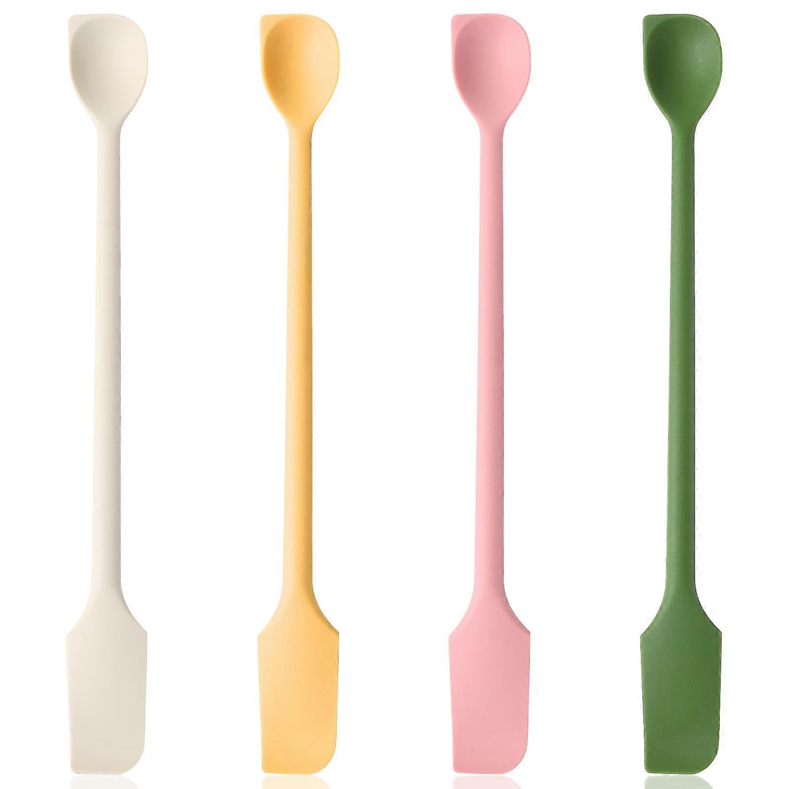 4pcs Dual End Silicone Spatula Spoon Set with Long Handle for Baking, Mixing and Jar Scraping