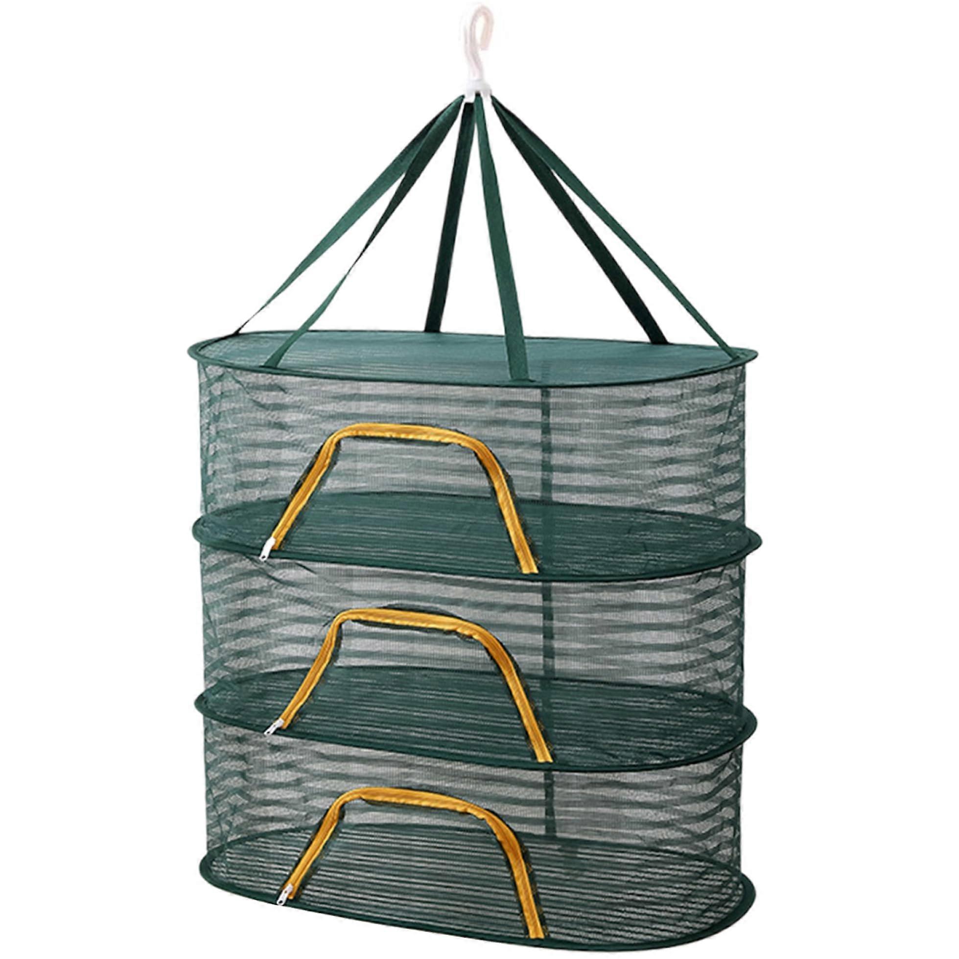 Herb Drying Rack 3Layer Large Capacity Mesh Hanging Dryer with Zipper Window Fly Proof Foldable