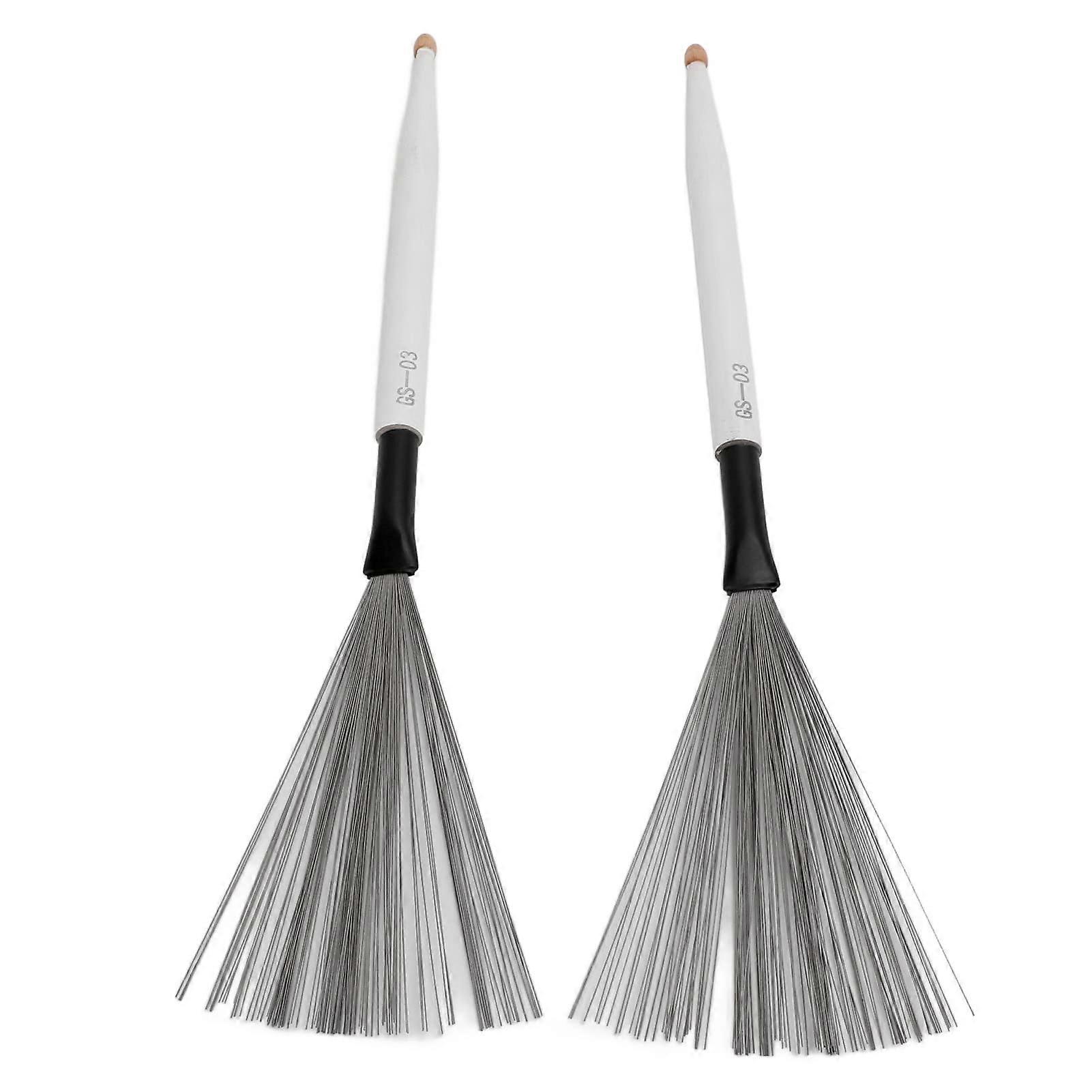 Drum Brushes with Maple Handle Dual Purpose Drumsticks Durable Steel Wire for Jazz Practice White