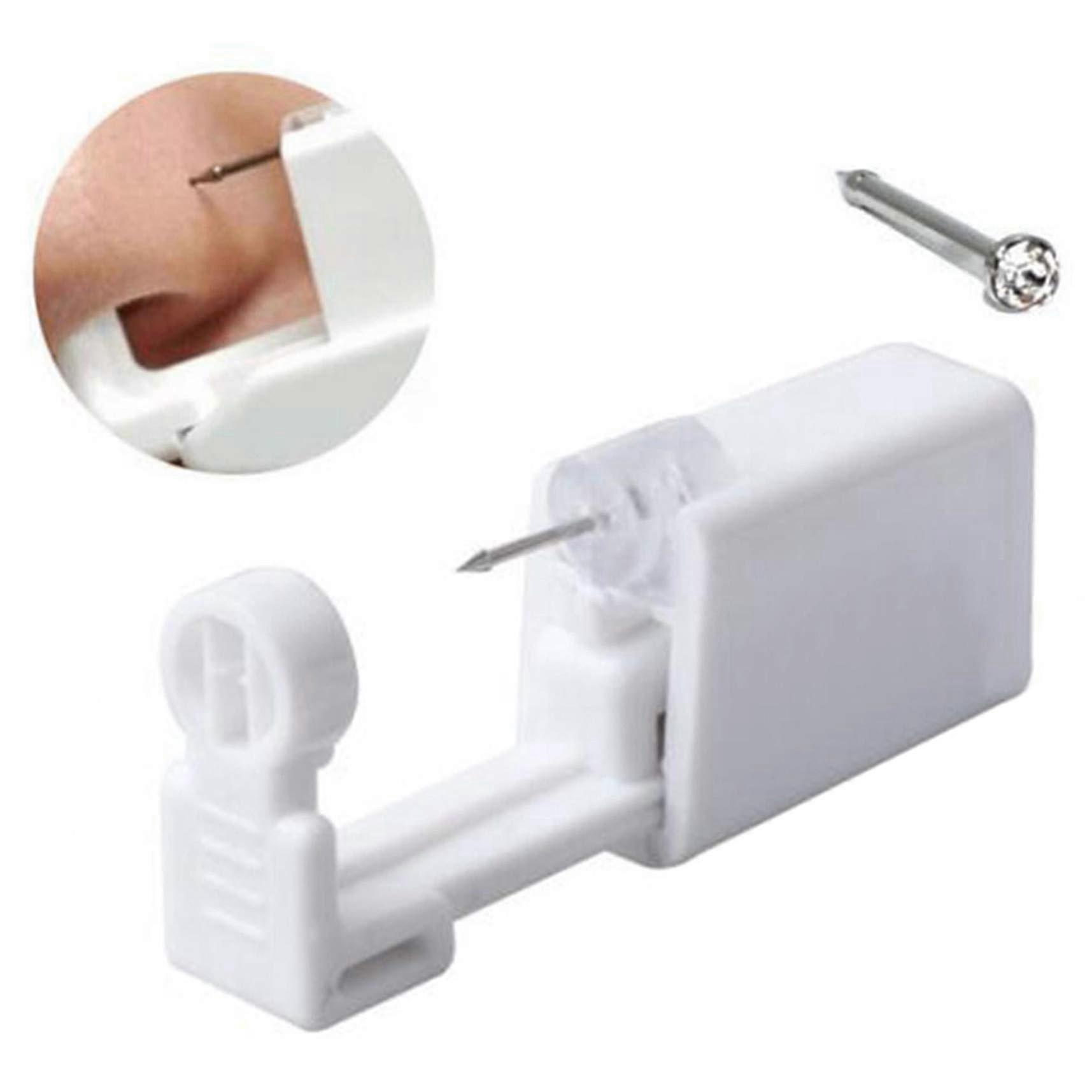 Nose Piercing Kit with Silver White Diamond Stud, OneStep Stainless Steel Self Piercing Tool
