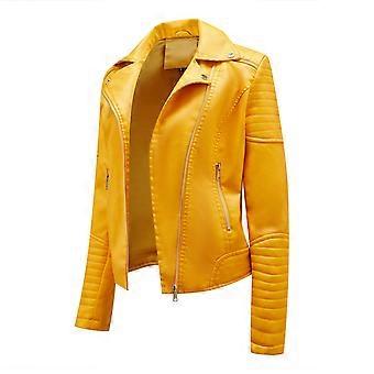 Leather Jackets For Women Outerwear Coats Warm 2025 Long Sleeve Slim Winter Parkas Faux Hoodless Coat Yellow