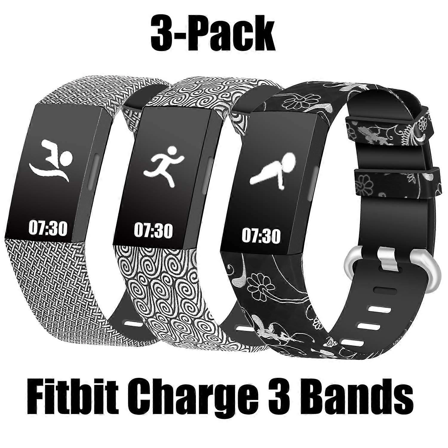 Large Waterproof MultiColor Flower Pattern 3 Pack Replacement Bands for Fitbit Charge 3