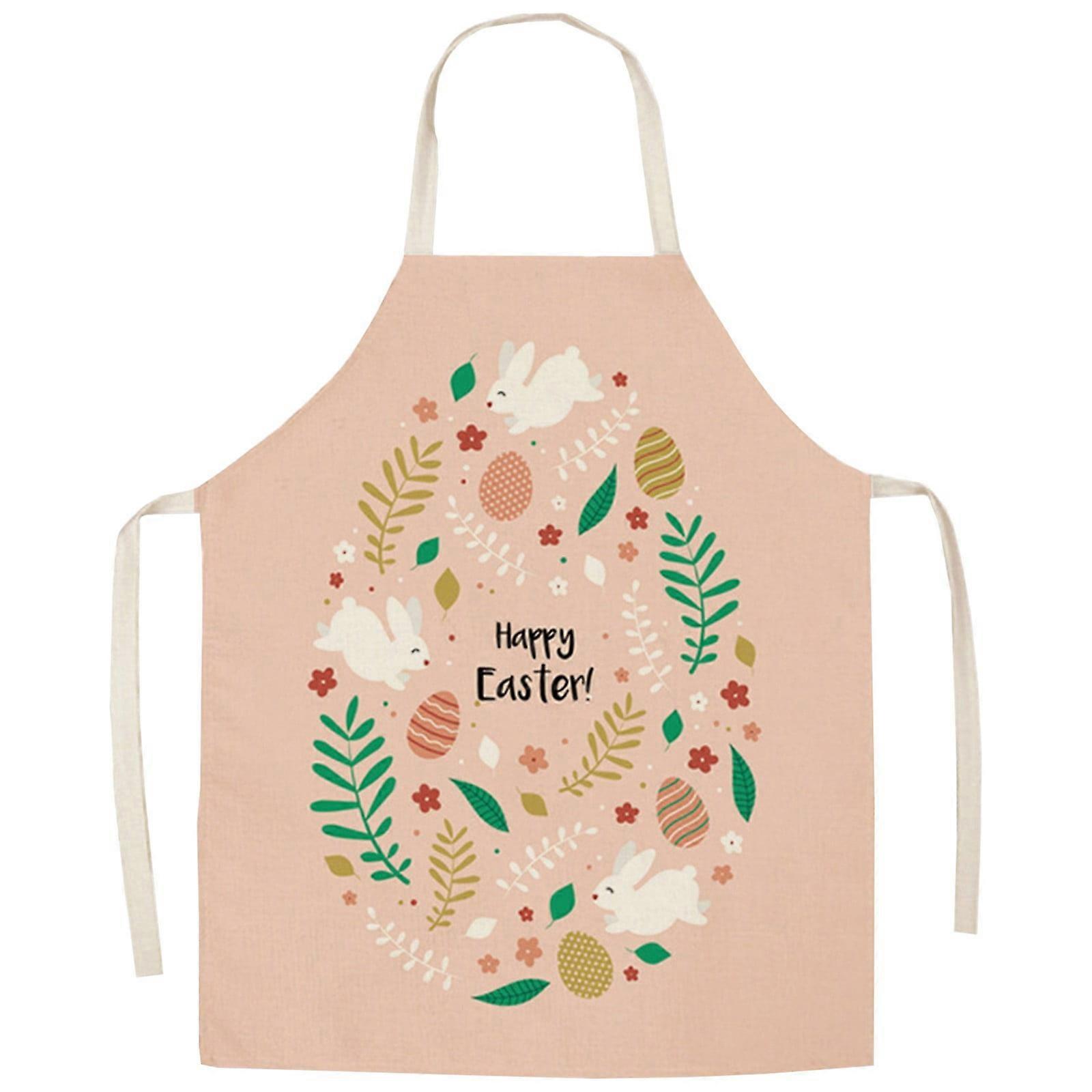 Easter Apron Ea,Easter Series Household Printing Linen Apron Kitchen Multi Function Apron Funny Personality Creative Apron,Include:1X Apron