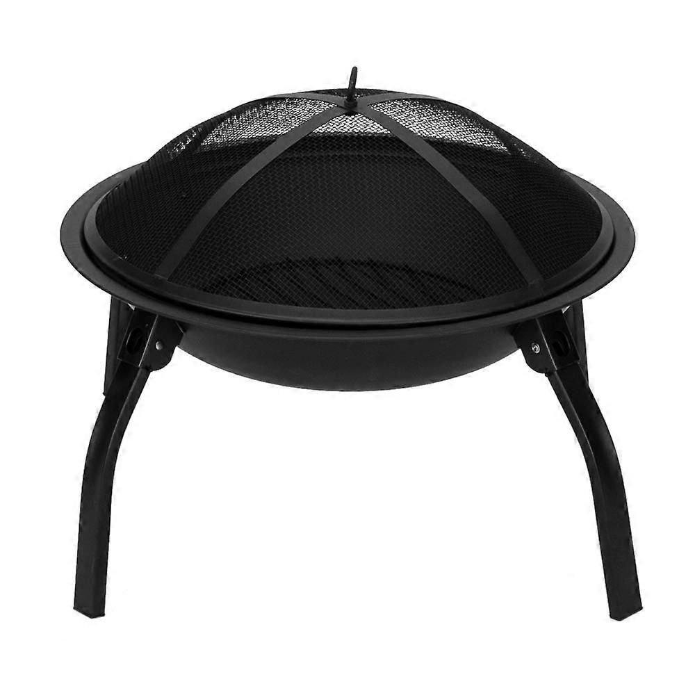 22 Inch Foldable Iron Fire Pit with Stable FourLeg Support for Backyard and Poolside