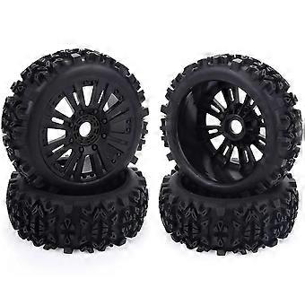 RC Buggy Wheels and Tires 1/8 Scale Set 4pcs Durable Rubber Grip Anti‑Skid Tread Enhanced Traction Control