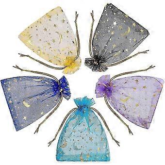 Mini caixa de joias de veludo para viagem com 100 saquinhos de organza coloridos - Organizador de joias elegante para viagens e presentes.