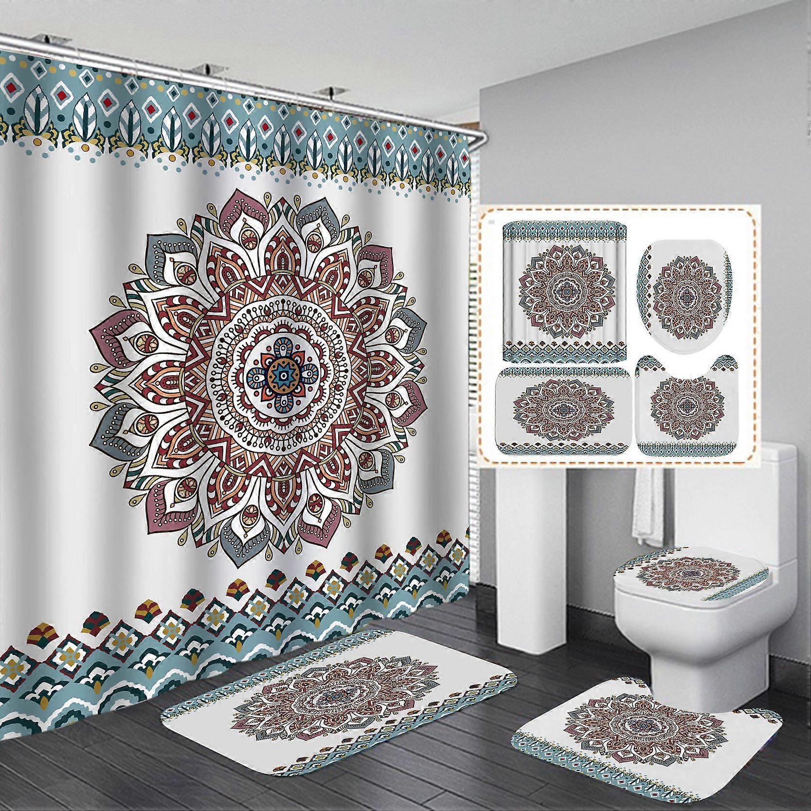 4Pcs Mandala Boho Polyester Bathroom Shower Curtain Set