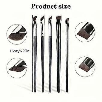 Precision Eye Makeup Brush Set 5 Pcs, Black Handle with Silver Ferrule, Sickle Liner, Angled Liner and Brow Brush, Travel Essentials Gift