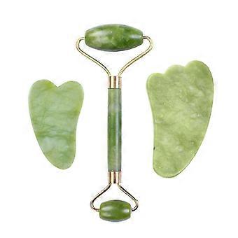 Jade-Roller- und Gua-Sha-Set, 3-teiliges Set aus natürlichen Jade-Gesichtsmassagegeräten zur Konturierung und Körperpflege
