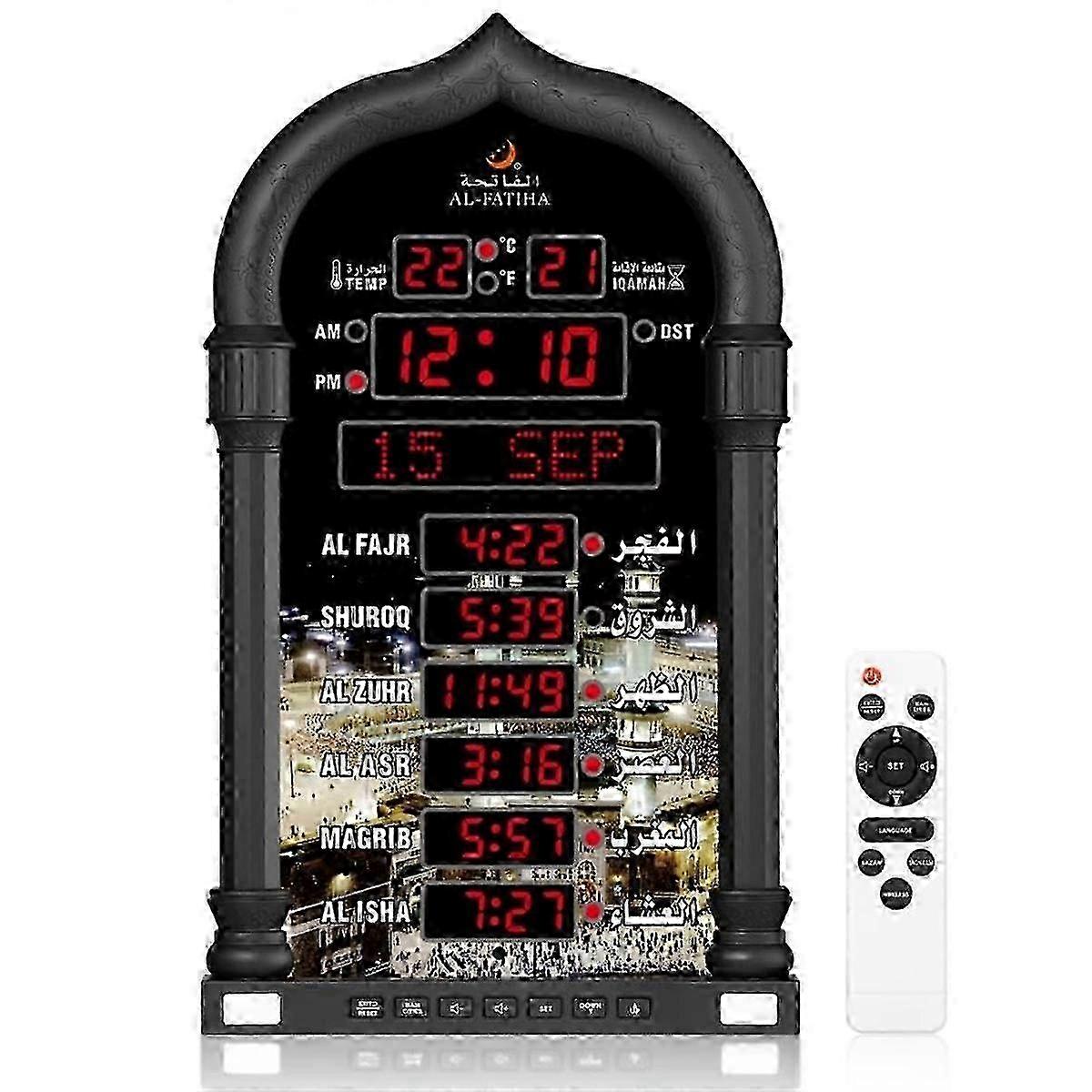 Azan Clock, LED Muslim Prayer Clock, Athan Wall Clock,Black