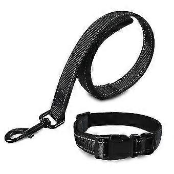 Adjustable Reflective Dog Collar Leash Set Heavy Duty Nylon Padded Comfort for S M L Dogs