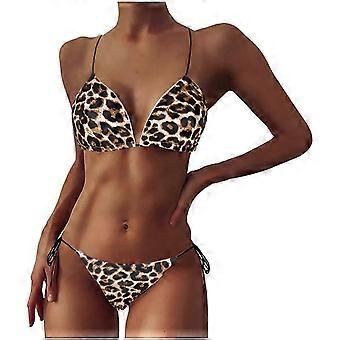 Women's Sexy Bikini Set Polyester Two Piece Swimsuit with Push Up Bra High Cut Brazilian Bathing Suit Lace Up Beachwear Low Waist