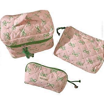 Bowknot Quilted Makeup Bag Multi-function Large Capacity Cosmetic Storage Bag Lightweight Soft Cosmetic Organizer Bag Outdoor