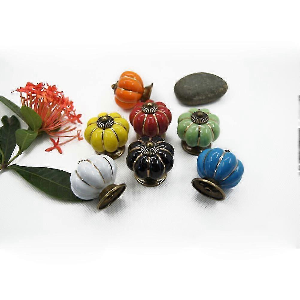 Ceramic Cupboard Knobs Pumpkin Door Knob for Drawer Cabinet 7 Pieces Set