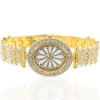 Goldenes, glänzendes Damenuhren-Geschenkset für Mädchen (3-teilig)
