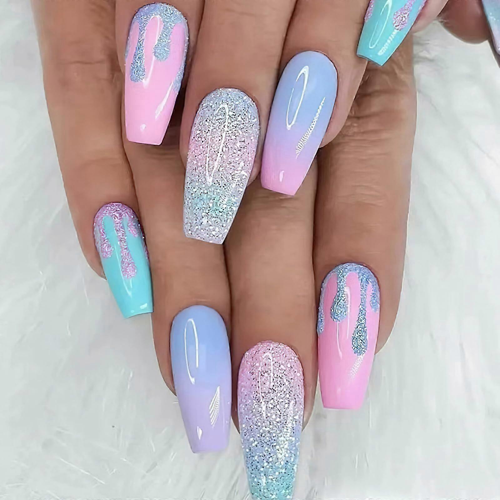Medium Coffin Glitter Gradient Nails