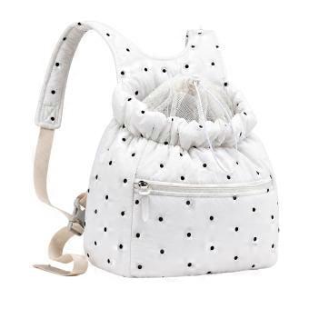 Pet Travel Bag for Small Dog and Cats, Chest or Back Carry with Drawstring Netted Top and Easy Storage Foldable Design for Travel  White
