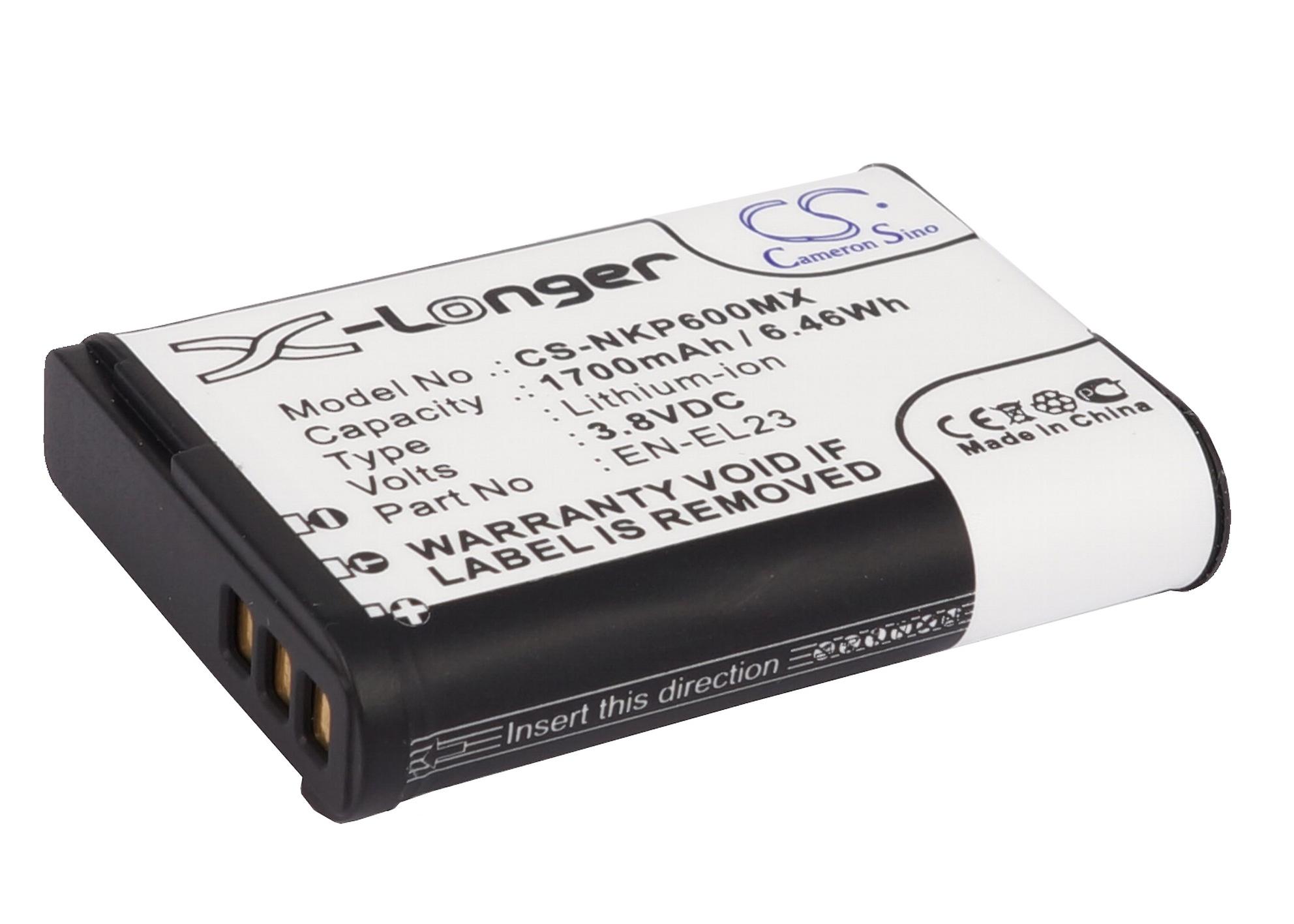 适用于尼康Coolpix P900 P900s S810c P600 P610 P610s EN-EL23电池 3.8v 1700mAh