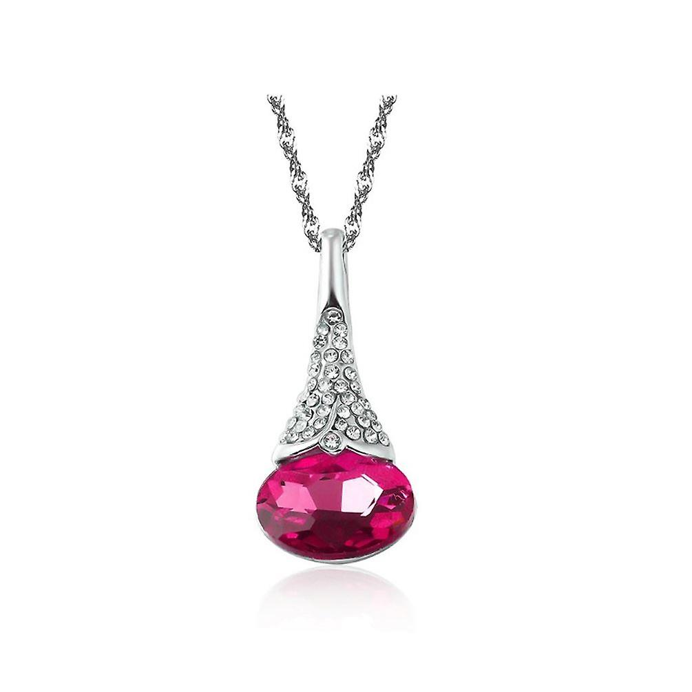 Womens Hot Pink Flower Bud Pendant Necklace With Encrusted Crystal Stones