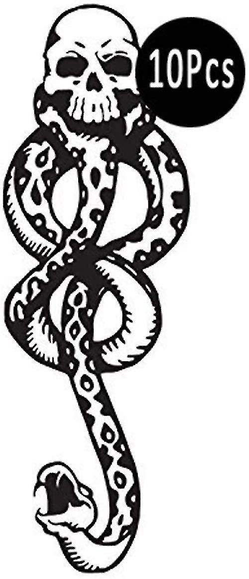 Pack Of 10 Magical Cursed Snake Skull Black Label Death Eater Temporary Tattoos