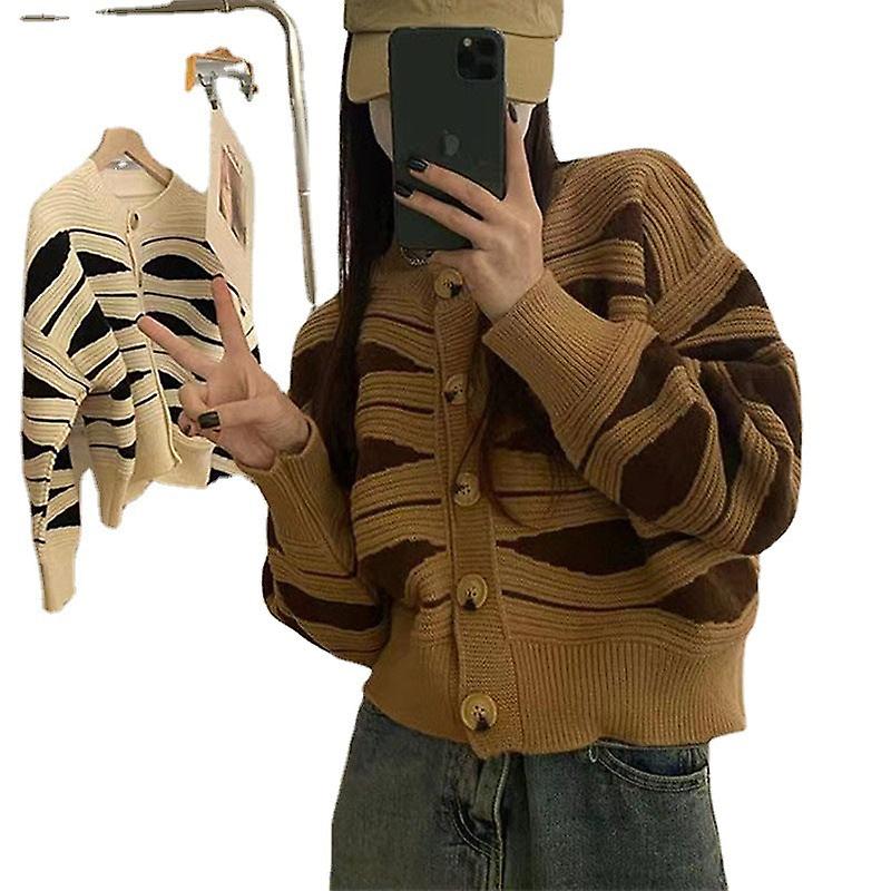 Manteau de pull ample rayé 2023 Automne Style inactif polyvalent Décontracté Style occidental Cardigan