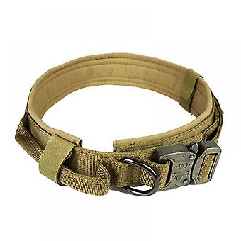 Pet Tactical Dog Collar, Adjustable Heavy Metal Buckle, Military Dog Collar, With Control Handle, Suitable For Large Dogs (L, Brown)