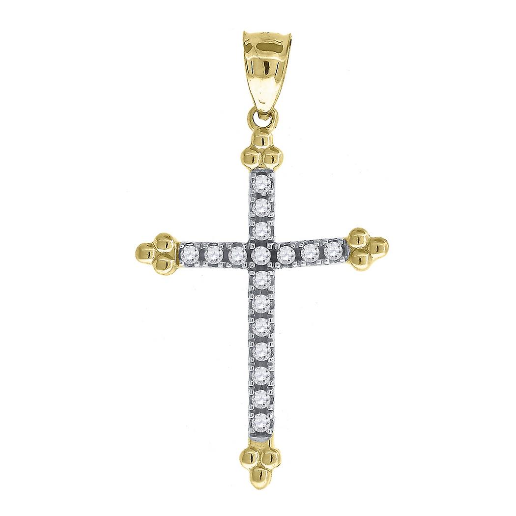 10k Gold Two tone Cubic Zirconia Unisex Cross Height 34.2mm X Width 19.1mm Religious Charm Pendant Necklace-Pendant for