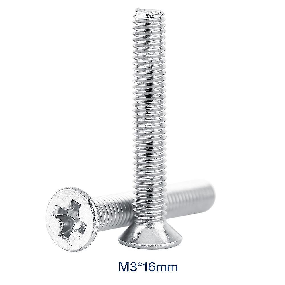 100pcs Bag Flat Head Stainless Steel SS304 Machine Countersunk Metric Screw Bolt Fastener M3*16