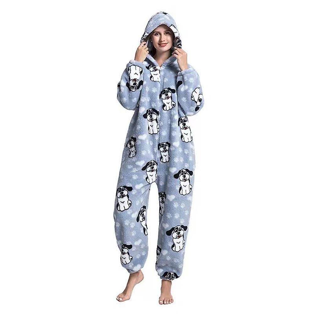 Femmes Dames Grenouillère Pyjama, animal Imprimé Une Pièce À Capuche Barboteuse Vêtements De Nuit Chaud Vêtements De Nuit Combinaison Loungewear