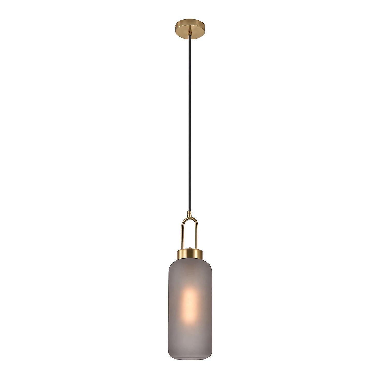 Cylindrical lamp in suspension in matt smoked glass Ø13 cm and 150 cm of fabric cord