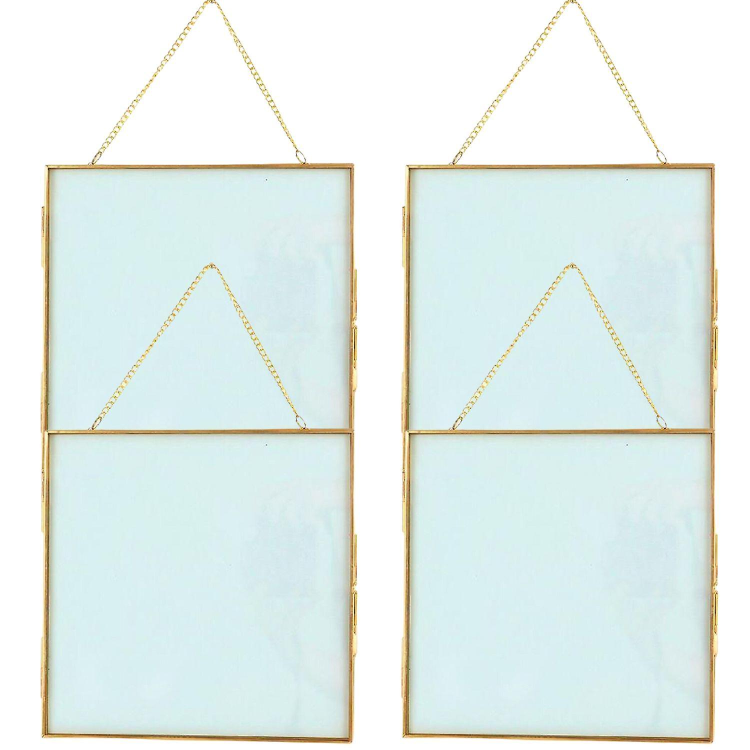 4 vintage glass frames - square with metal chain - 20 x 20 cm