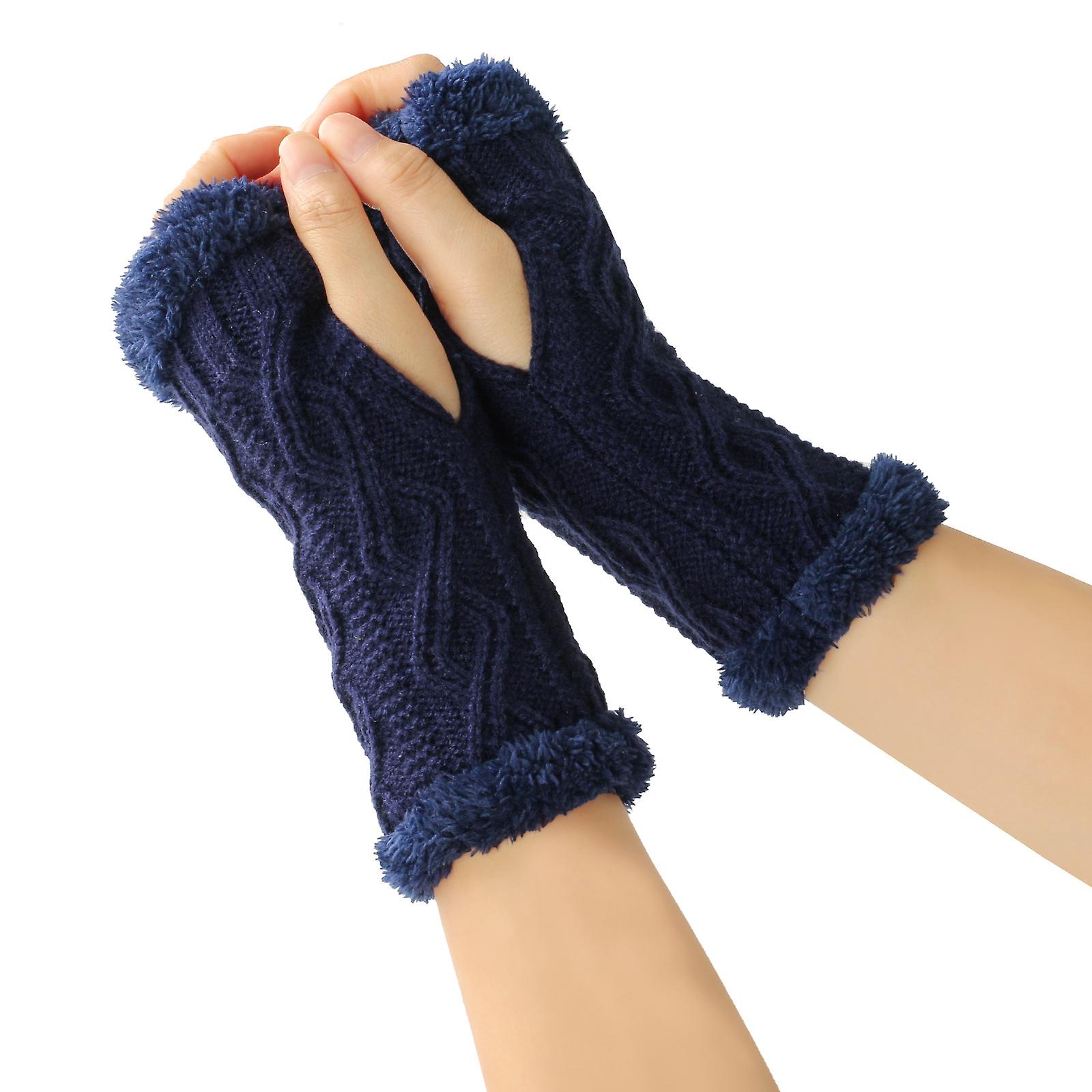 Knitted fingerless gloves, thick plush design, essential for keeping warm in winter