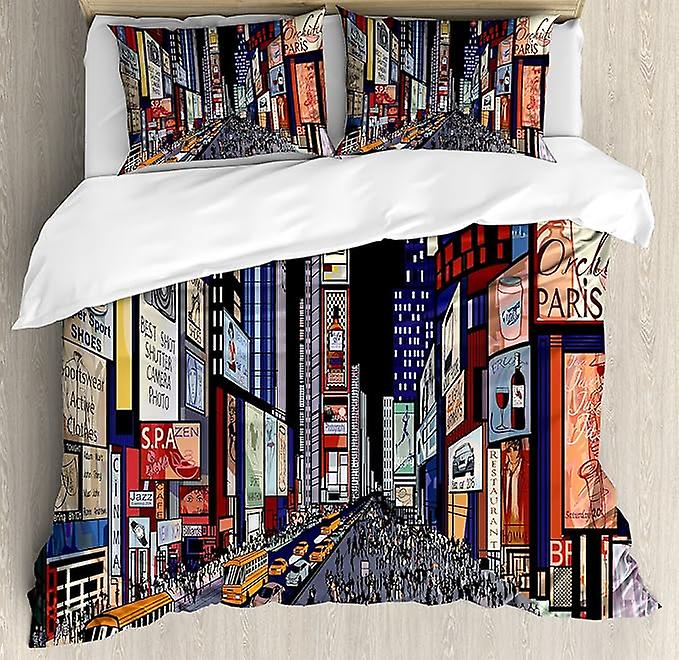 Zestaw poszewek na kołdrę Cities Of States Colorful Zestaw pościeli Downtown New York Art Style Nyc Artwork 3-częściowy zestaw pościeli z poduszkami